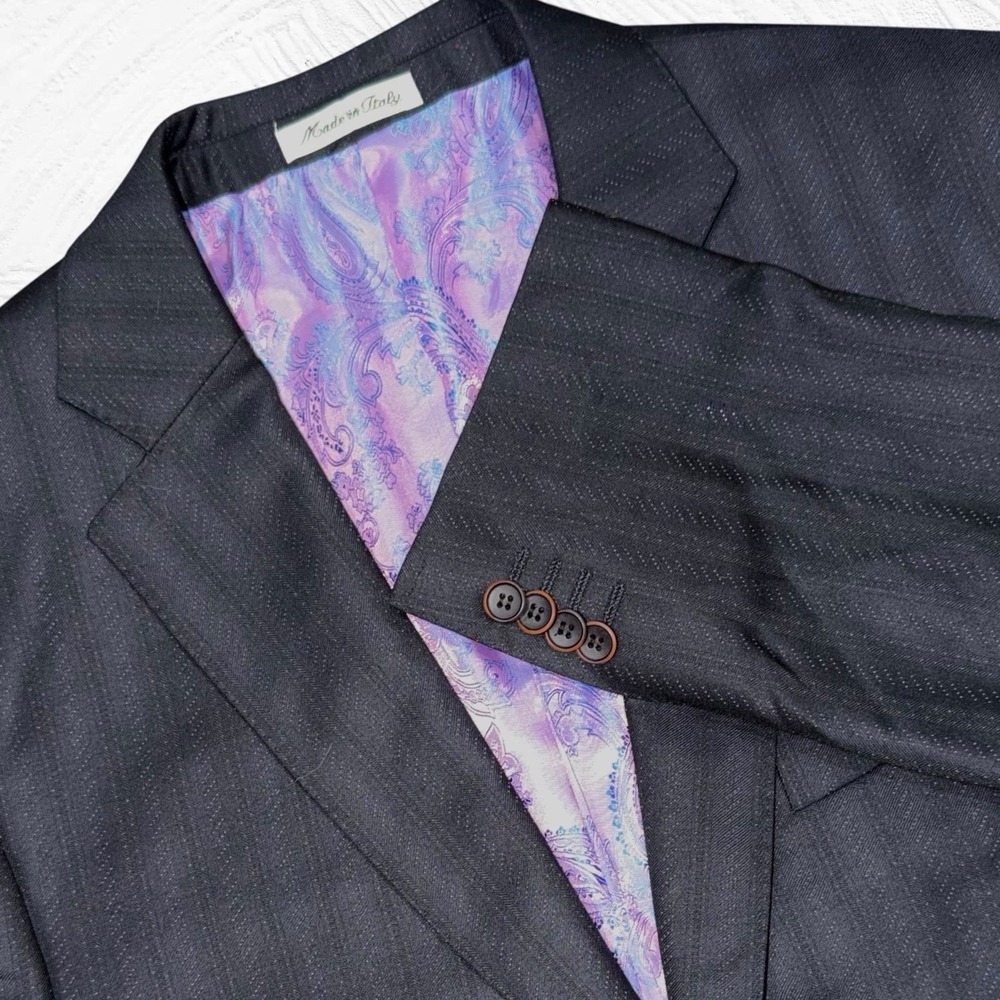 Sartoria Tosi 42R Hand Made Italy Super 150s/Silk Blazer Black Chevron